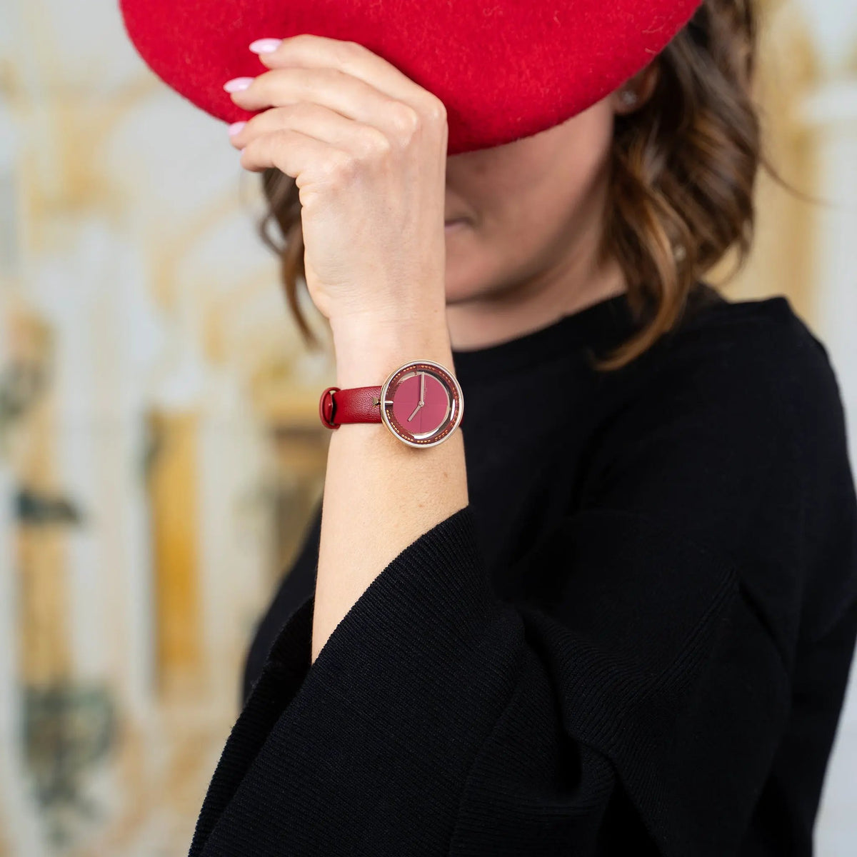 Pierre Cardin Women's Red Leather Watch, Rose Gold Case | Cma.0007 by PIERRE CARDIN
