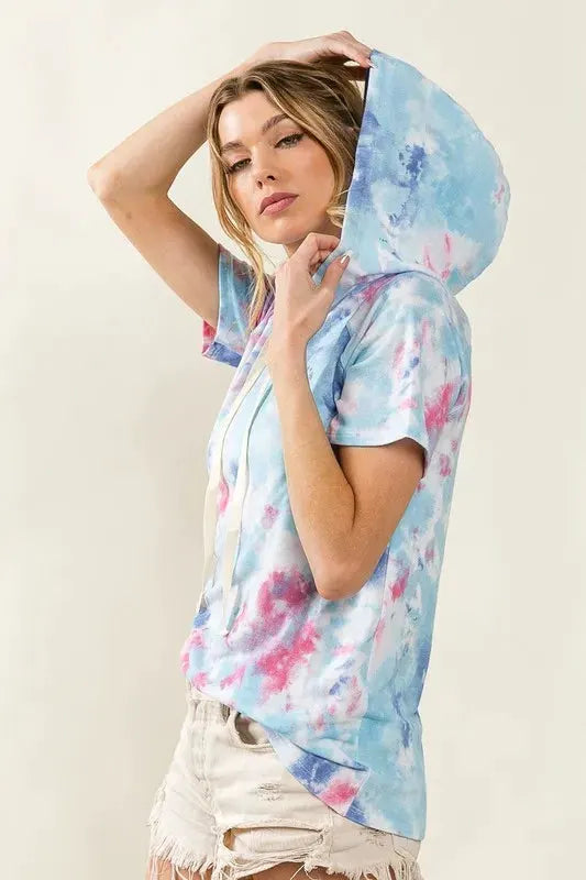 BiBi Tie Dye Terry Hoodie with Drawstring by BiBi