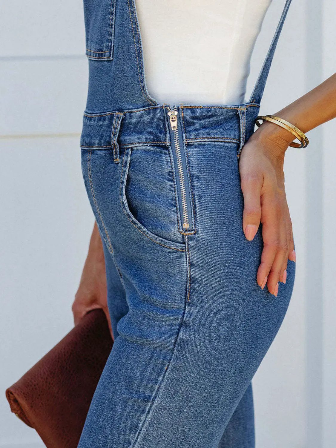 Raw Hem Denim Overall by Partner Label