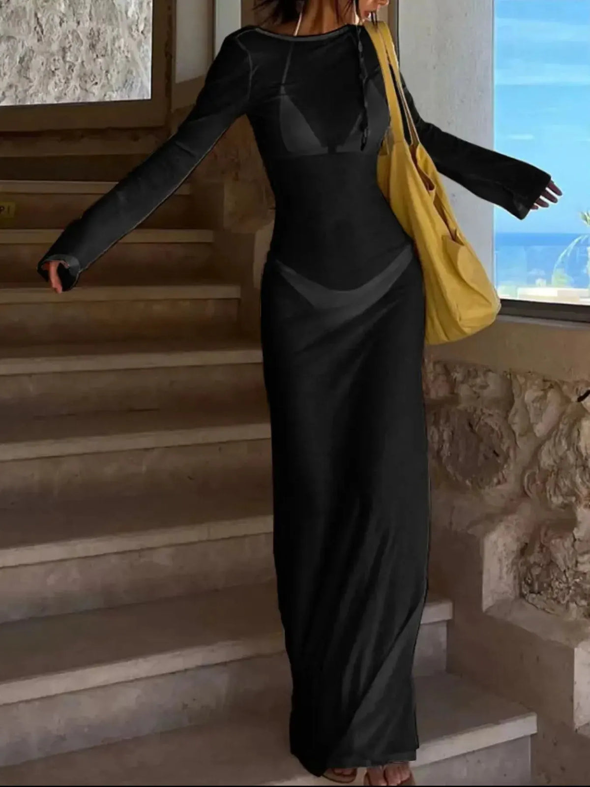Backless Long Sleeve Maxi Cover-Up by Partner Labels