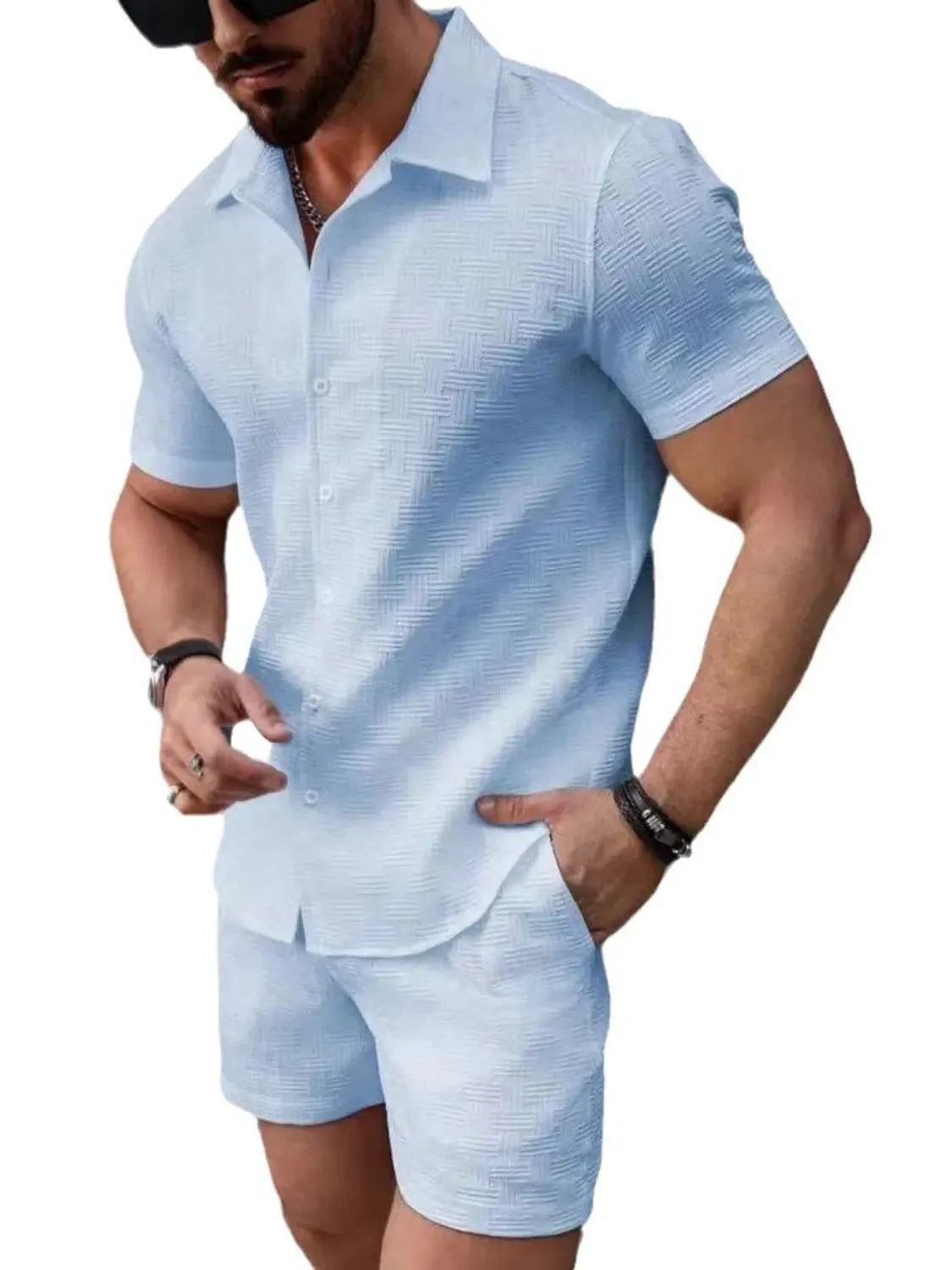 Men's Button Up Short Sleeve Shirt and Shorts Set by Trendsi