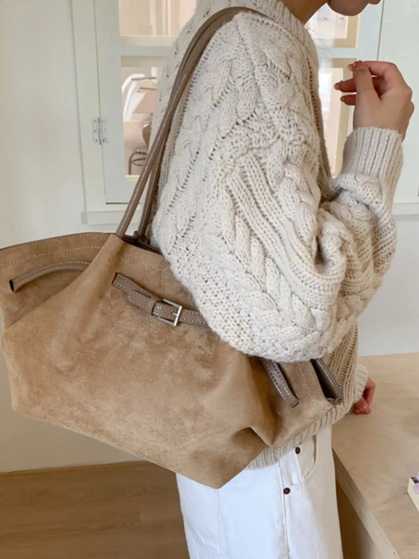 Solid Color Buckle Tote Bag by Partner Label