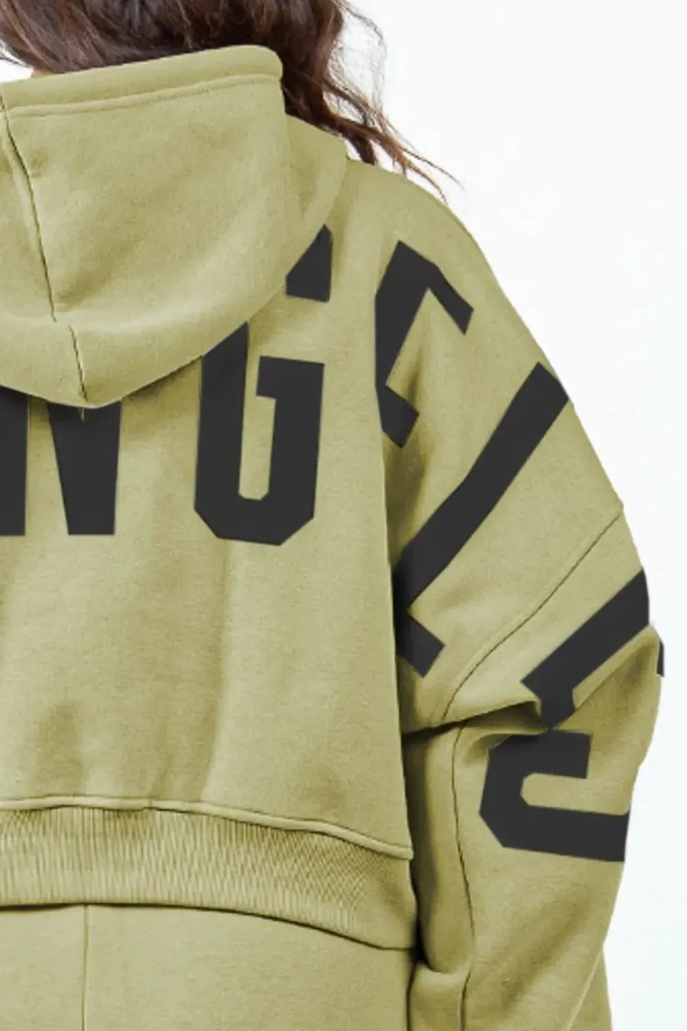 American Bazi Letter Graphic Long Sleeve Drawstring Cropped Hoodie by American Bazi