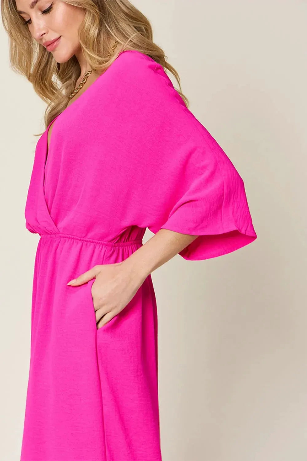 Double Take Full Size Surplice Wide Leg Jumpsuit with Pockets by Double Take