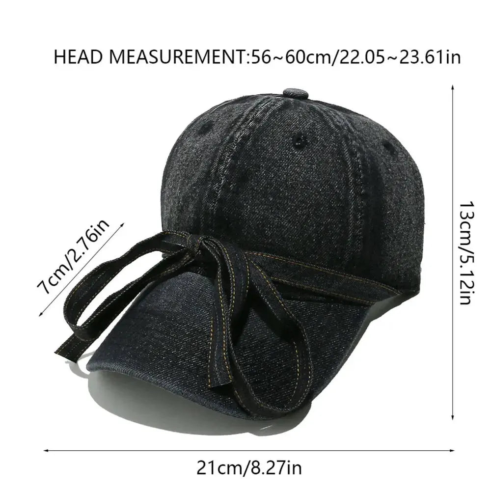 Washed Bow Denim Baseball Cap by Partner Label