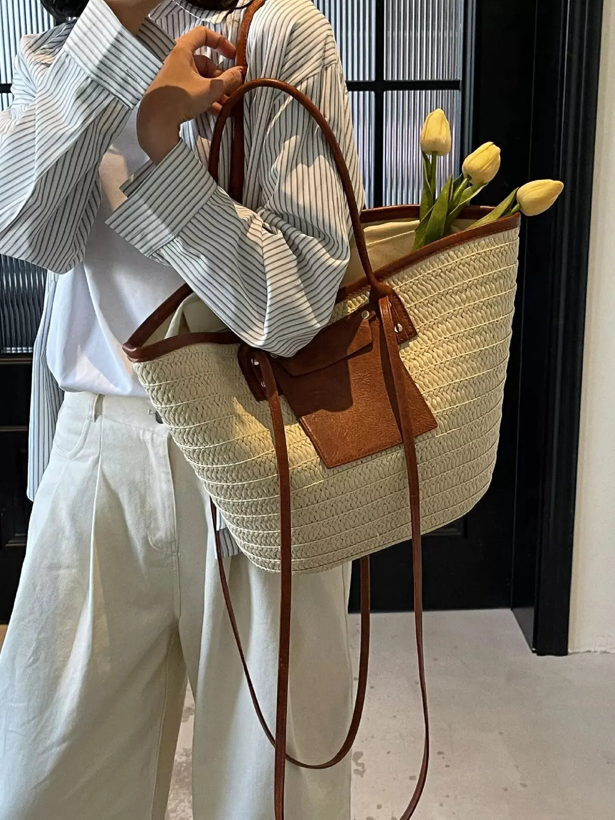 Woven Straw Tote Bag by Partner Label