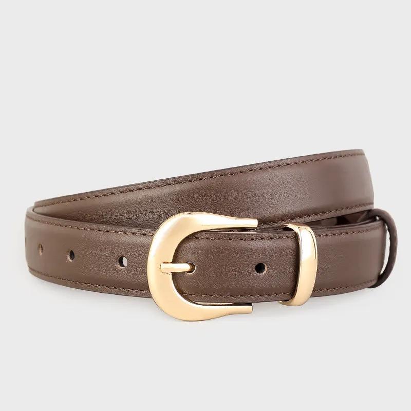 Leather Skinny Belt with Golden Buckle by Trendsi