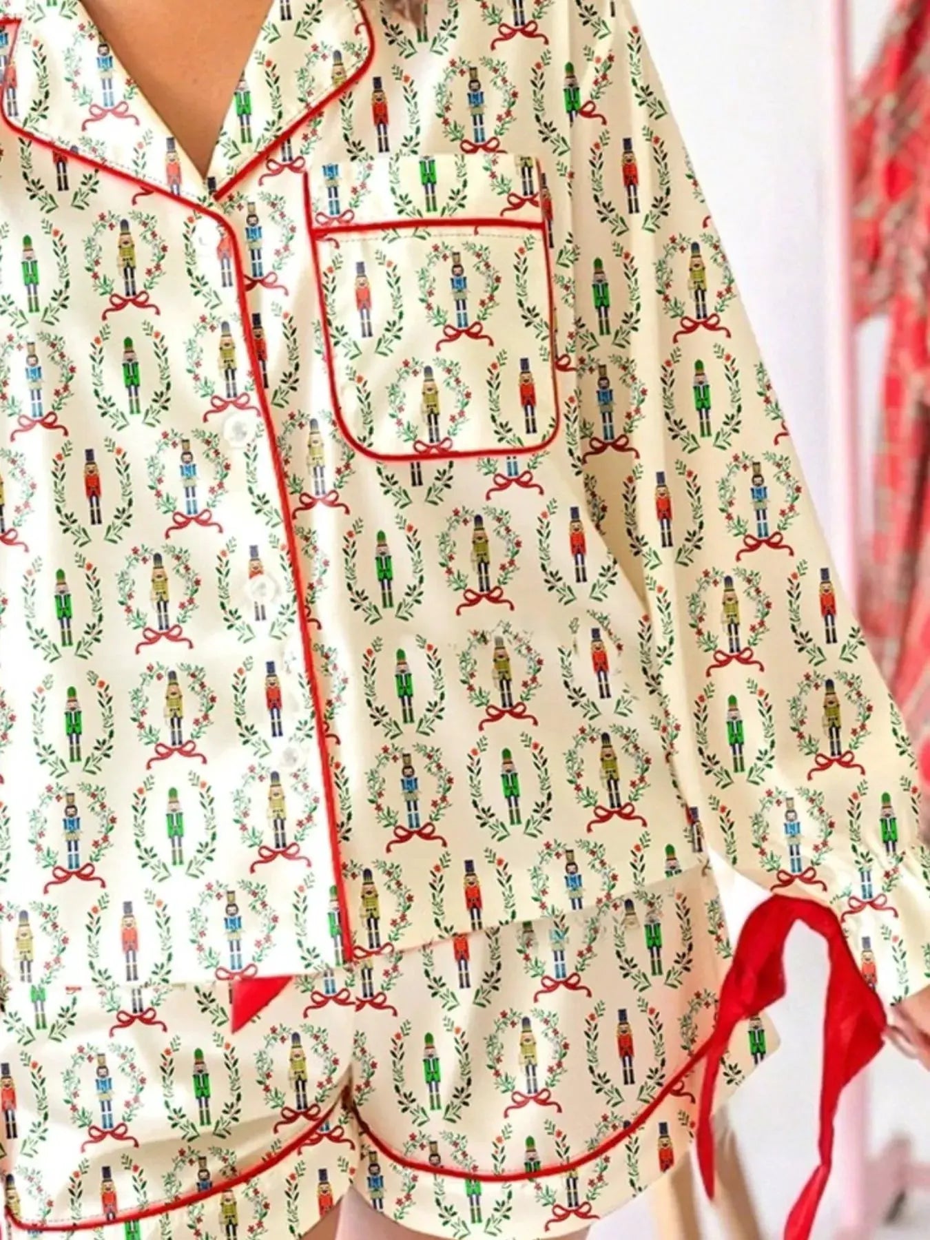 Nutcracker Print Long Sleeve Top and Shorts Lounge Set by Partner Label