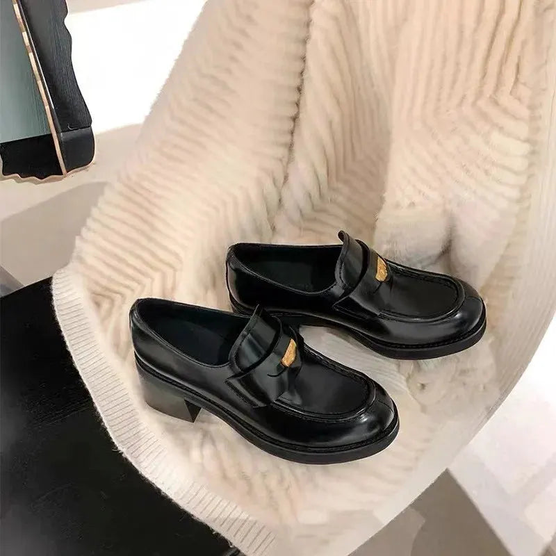 Round Toe Block Heel Loafers by Partner Label