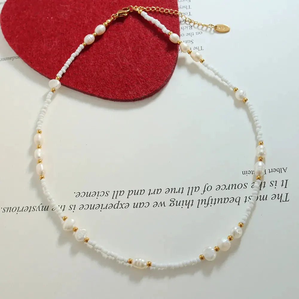 Titanium Steel Glass Bead Pearl Necklace by Partner Label