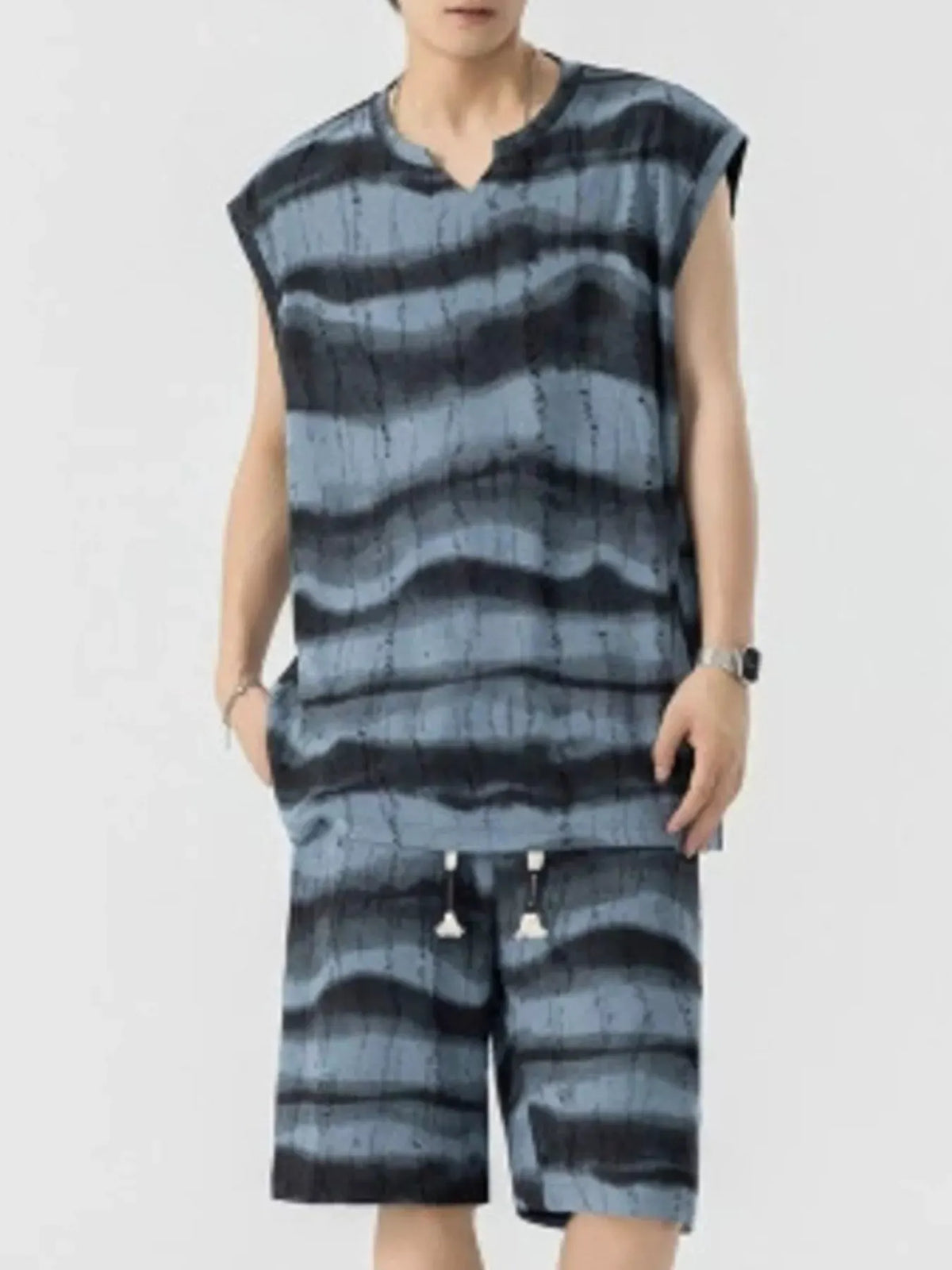Men's Plus Size Striped Tank and Shorts Set by Trendsi
