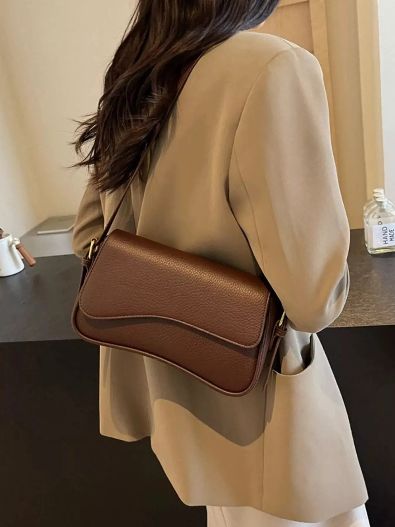Solid Color Leather Crossbody Bag by Partner Label