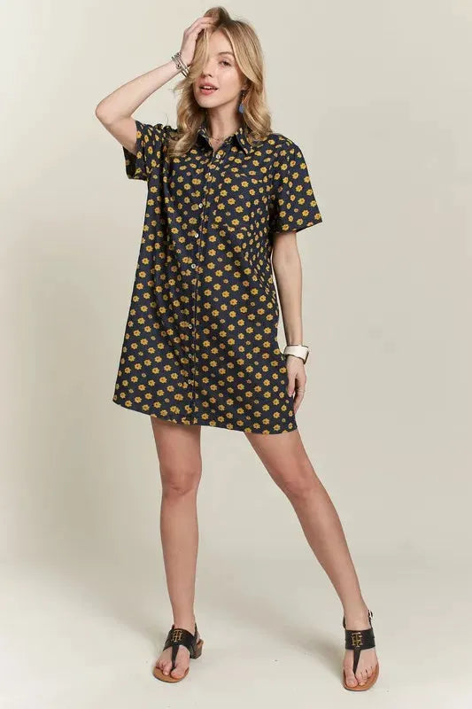 ADORA Floral Button-Up Mini Denim Dress by Partner Label