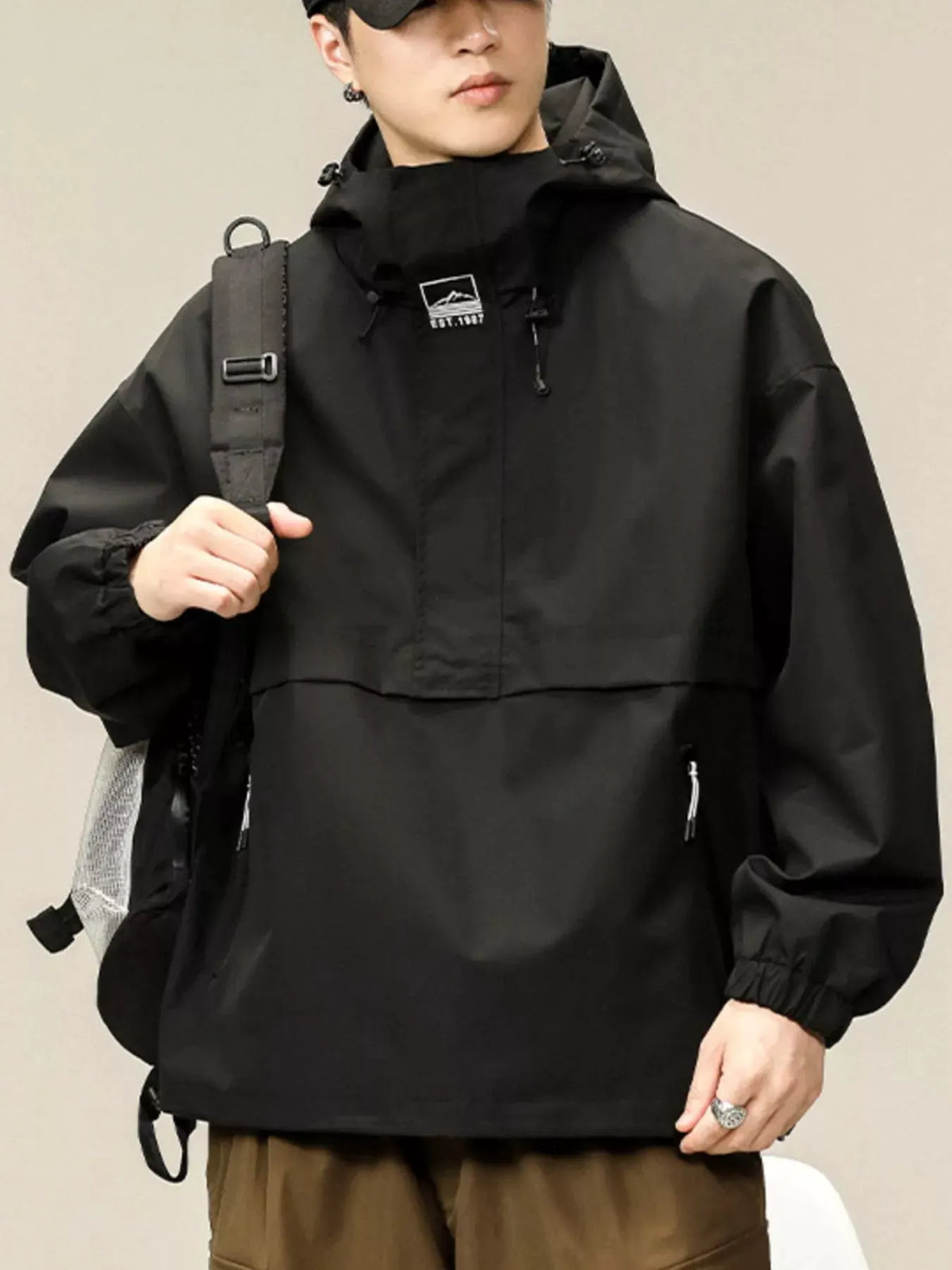 Men's Plus Size Hooded Windbreaker Jacket by Partner Label