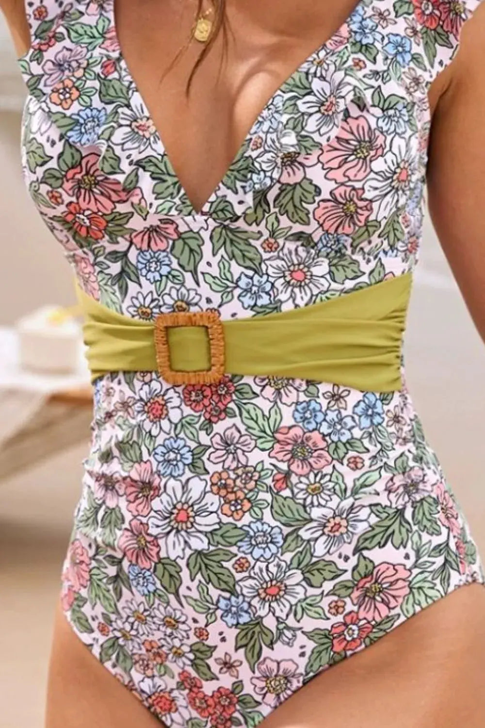 Ruffled Plunge Floral One-Piece Swimwear by Partner Label