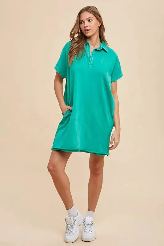 Annie Wear Mineral Washed Johnny Collar Short Sleeve Dress by Annie Wear