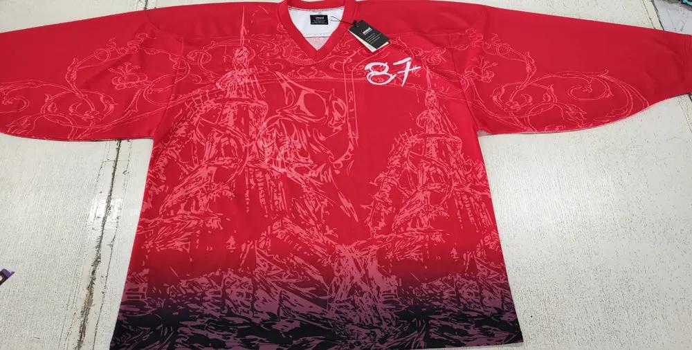 Custom Black Red Warrior Graphic Ice Hockey Jersey by Vimost Sportswear