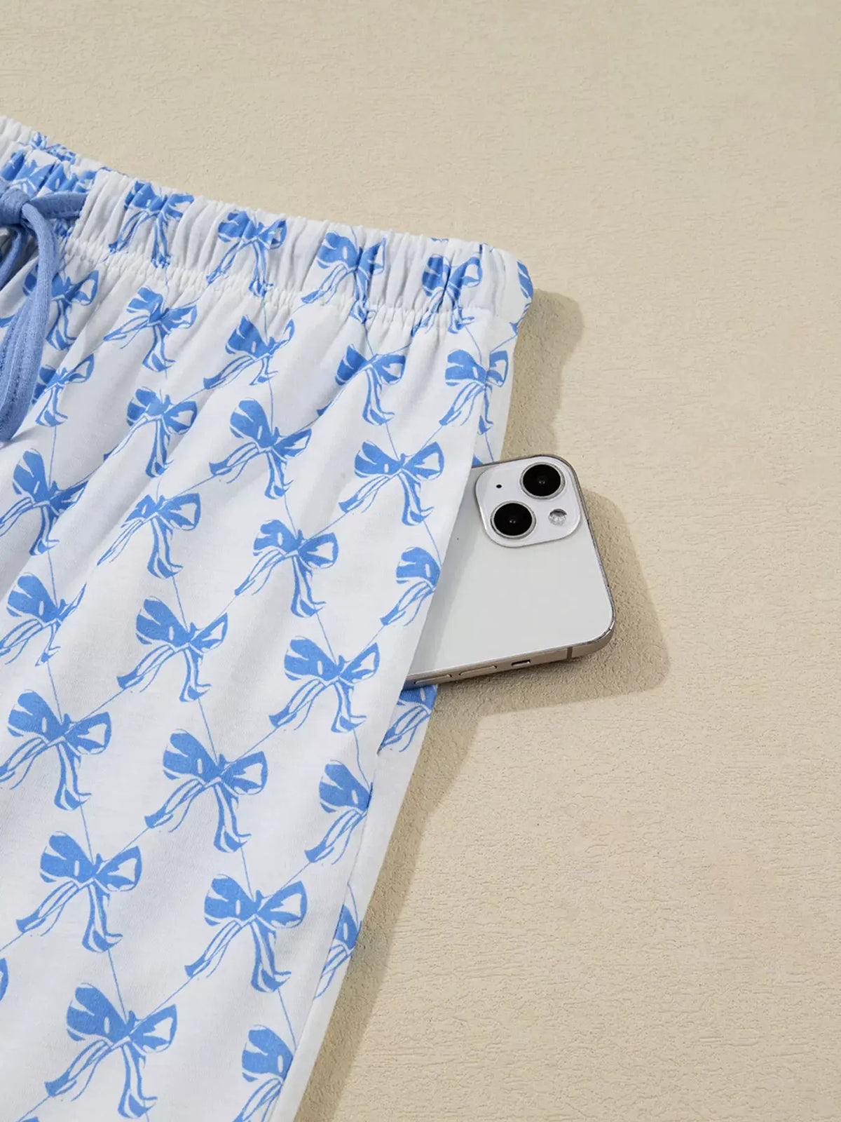 Bow Print Long Sleeve Shirt and Pants Pajama Set by Partner Label