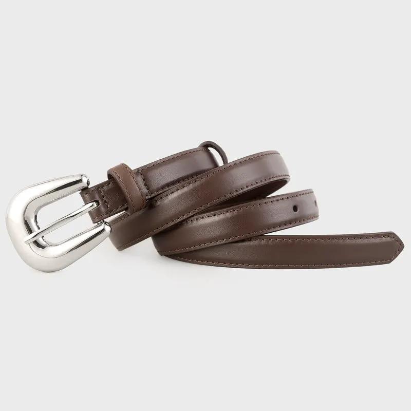 Leather Belt with Silver Buckle by Trendsi