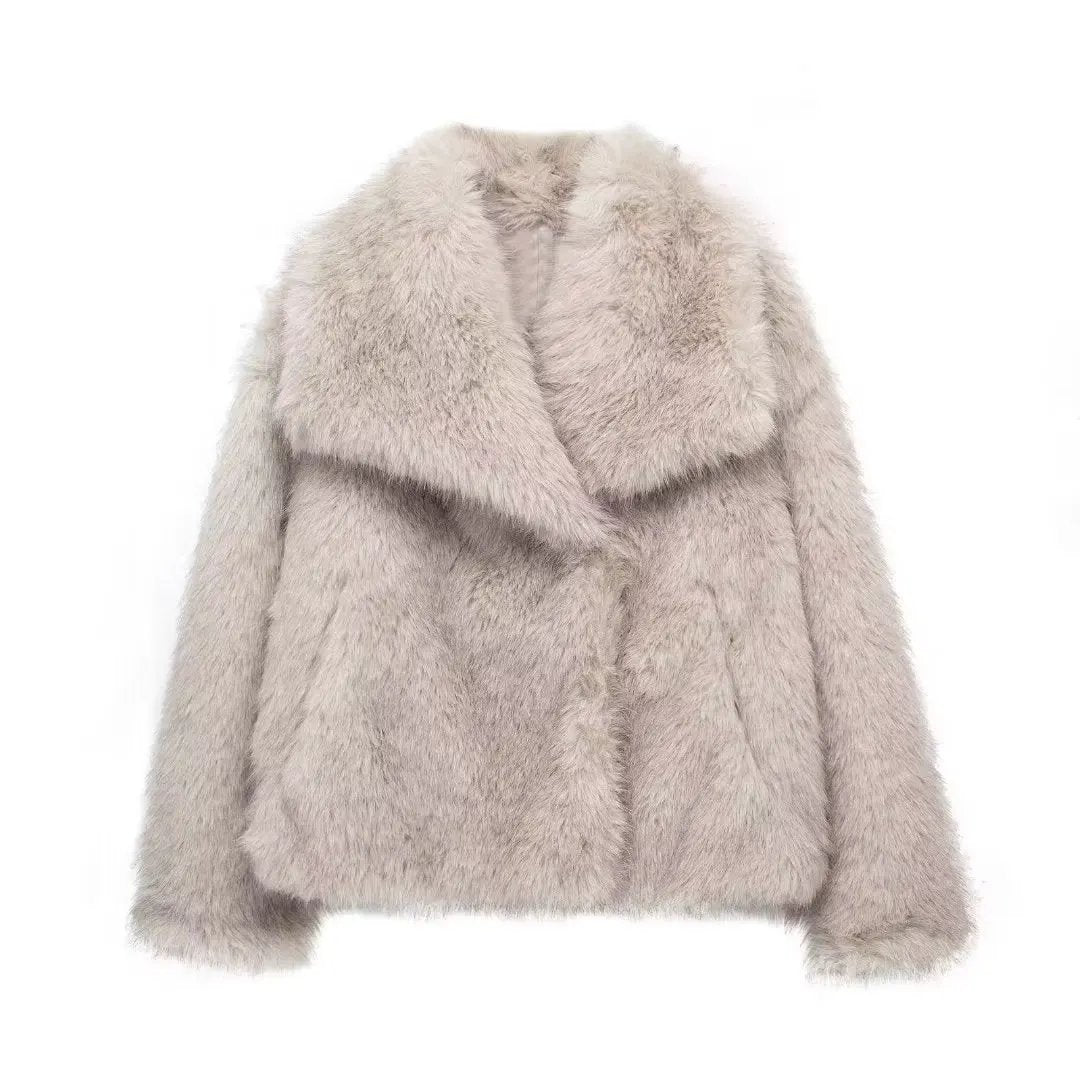 Winter Plush Coat Fashion Warm Thicken Fluffy Lapel Jacket Outwear Casual Long Sleeve Tops Womens Clothing by Maiden-Art
