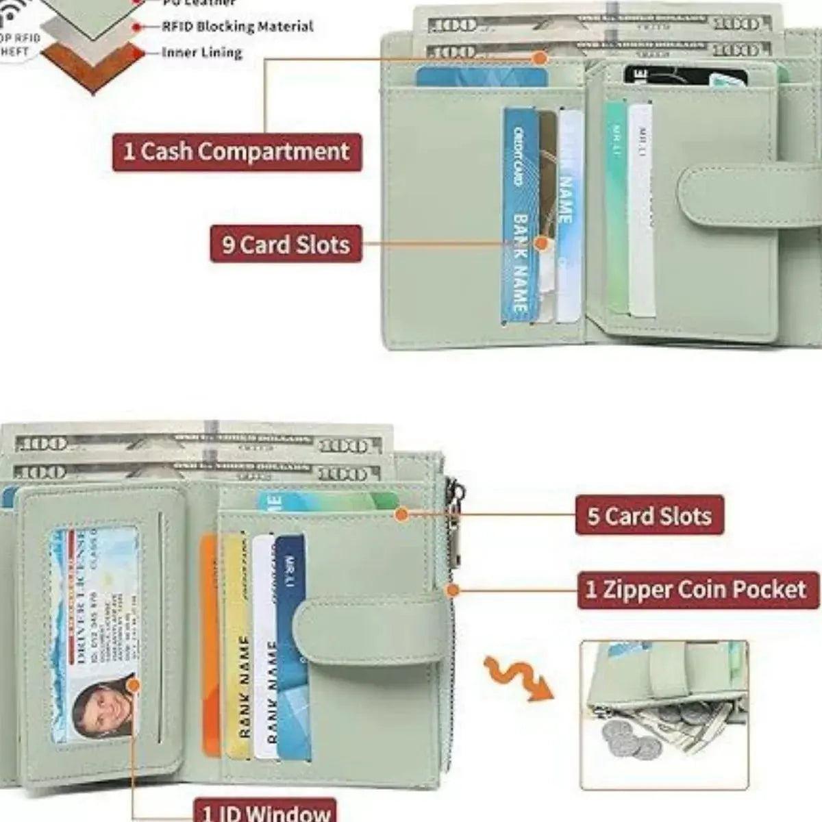 Leather Bifold Wallet with Zipper by Partner Label
