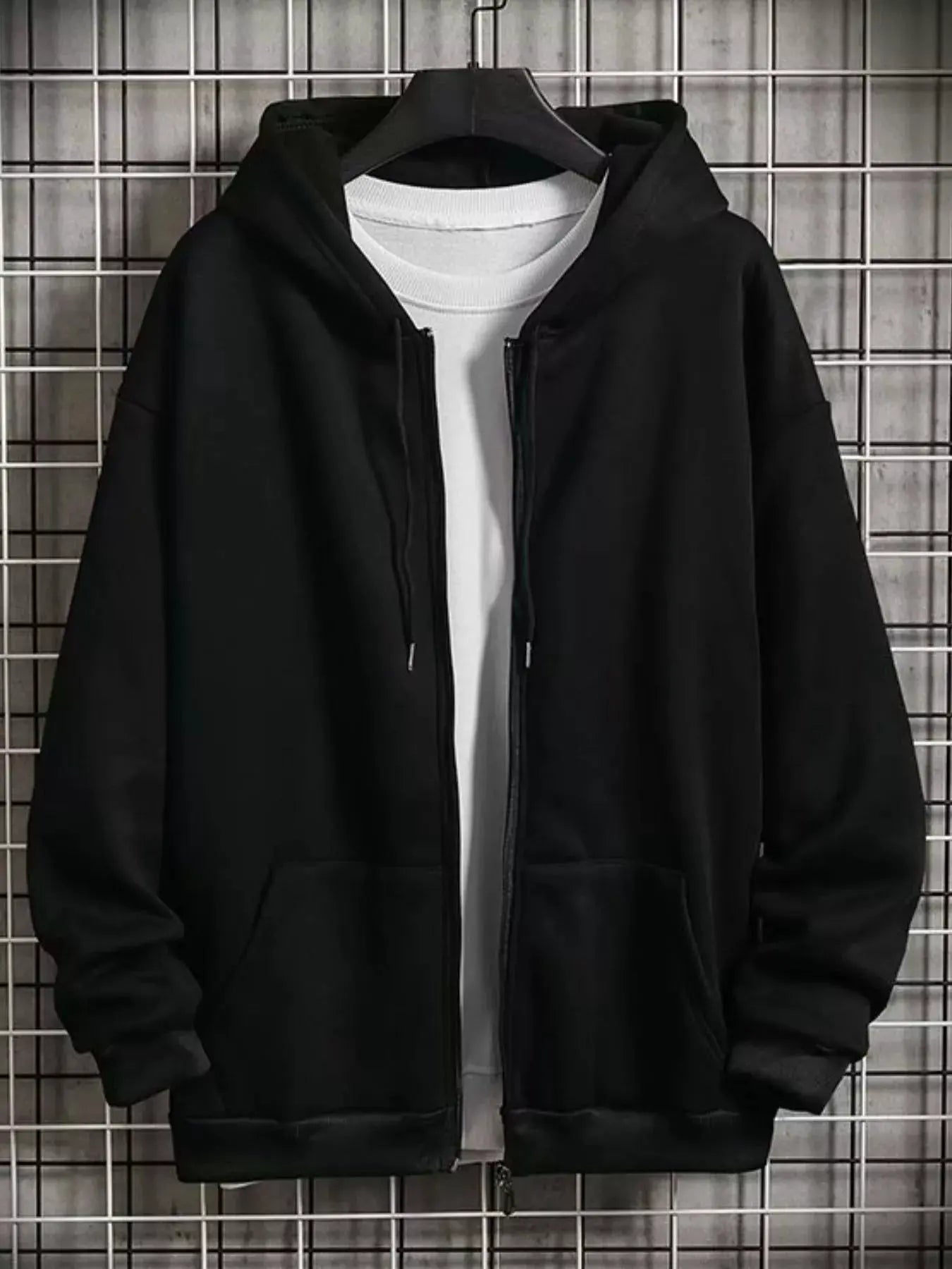Men's Plus Size Casual Solid Color Zip-Up Hoodie by Partner Label