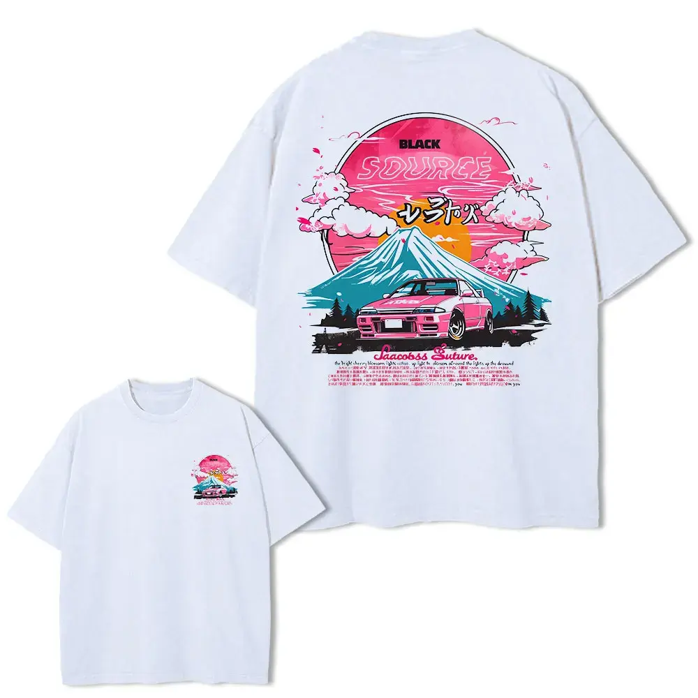 Men's Japanese Dragon Print T-Shirt Red Black Contrast Casual Tee by Vimost Shop