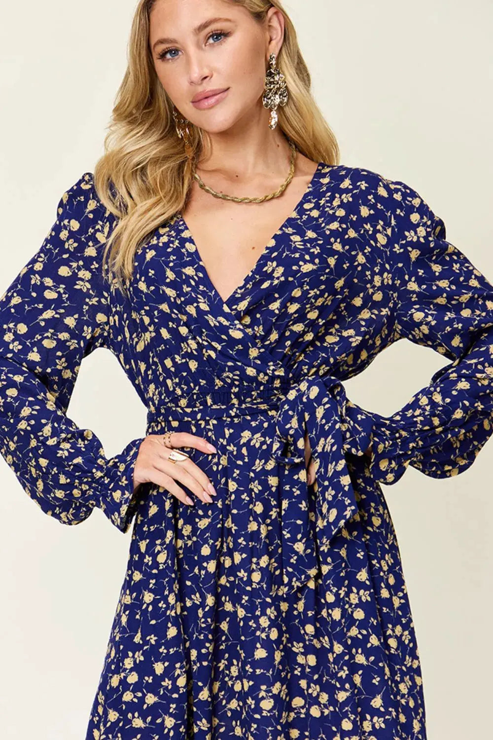 Double Take Full Size Tie Back Flounce Sleeve Dress by Double Take