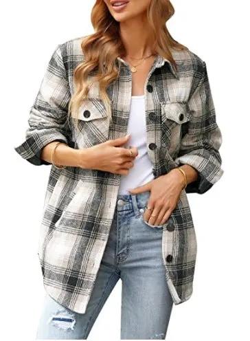 Women Oversized Check Button Shirt Jacket by Maiden-Art
