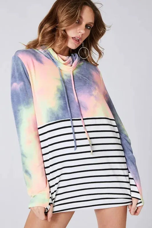 BiBi Tie Dye French Terry Cowl Neck Top by BiBi