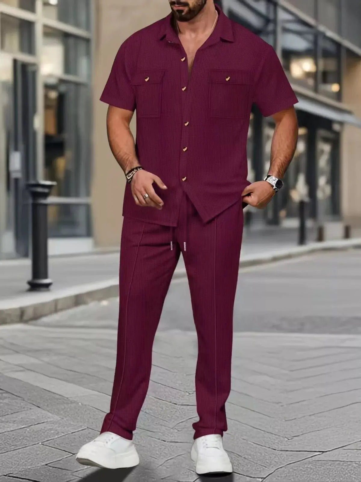 Men's Full Size Casual Short Sleeve Shirt and Pants Set Plus Size by Trendsi