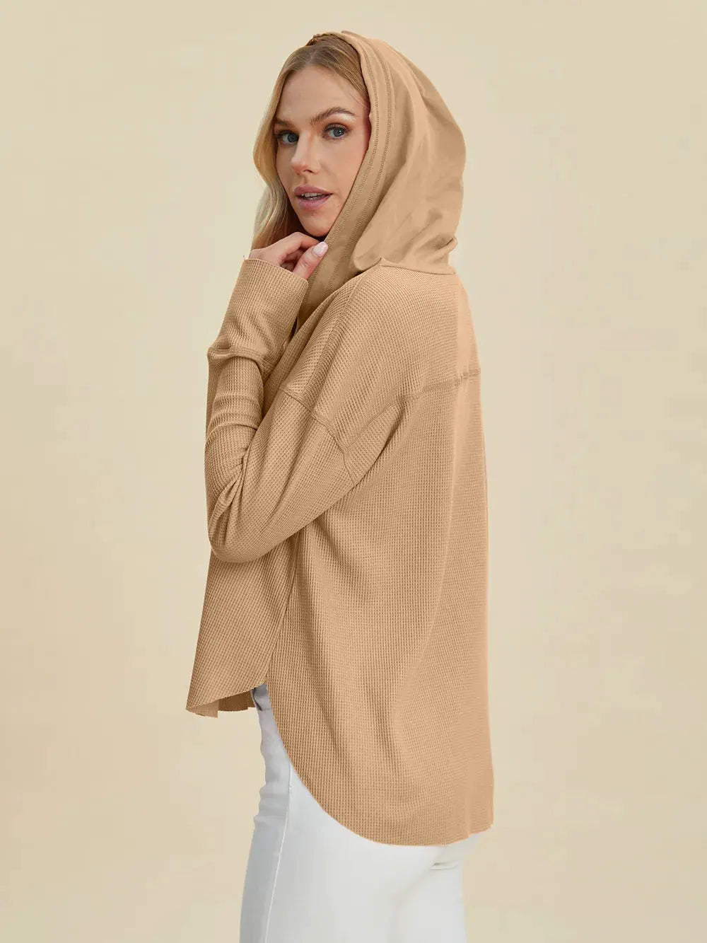 Double Take Full Size High-Low Dropped Shoulder Long Sleeve Hoodie by Double Take