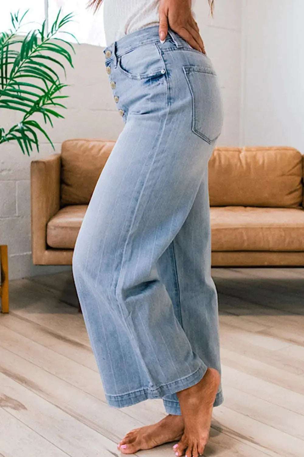 Wide Leg Button Fly Jeans by Partner Label