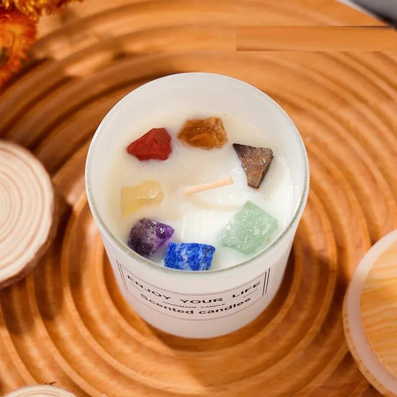 Natural Crystal Stone Aromatherapy Candle Soy Wax Smokeless Candles Gift Box Christmas Hand Gift by Maiden-Art