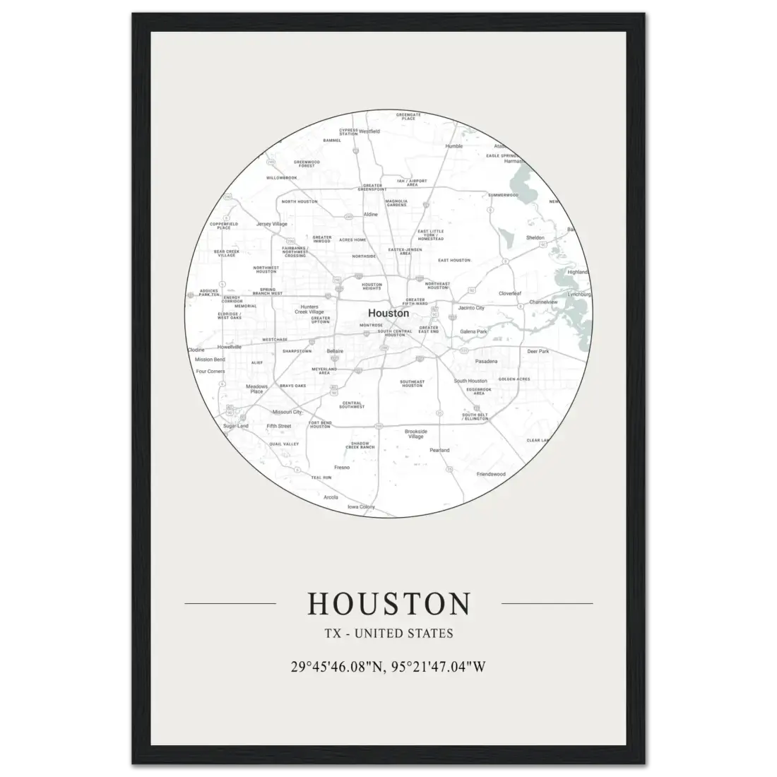 Houston, Texas, United States minimalist map poster by Art-O-Rama Shop
