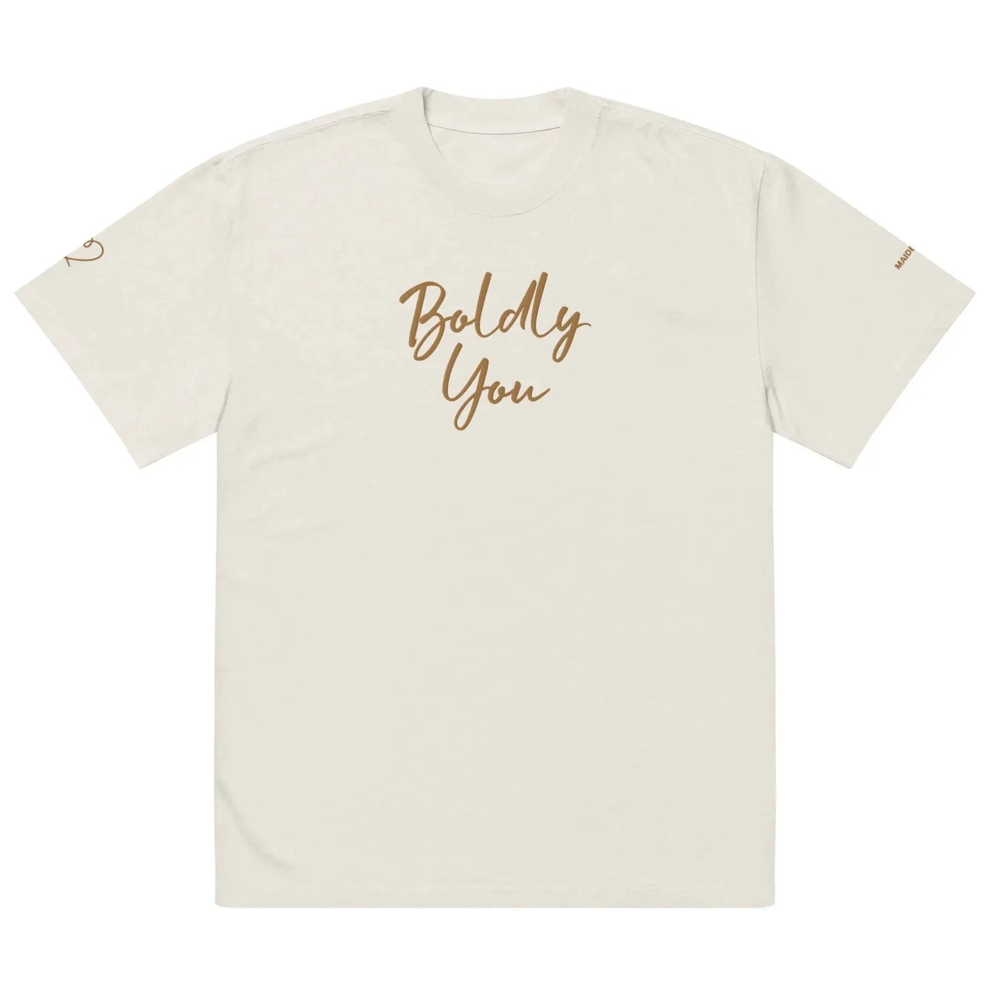 Boldly You Oversized faded t-shirt with Old Gold Embroidery | Oversized T-shirt by Maiden-Art