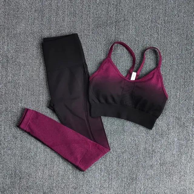 Ombre Gym Set Women Sport Suit Fitness Wear Sportswear Seamless Leggings Padded Sports Bras Yoga Sets Workout Clothing by Vimost Shop