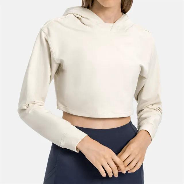 Women Workout Crop Hoodie Long Sleeve Sweatshirt Casual Pullove Sport Top Fitness Women by Vimost Shop