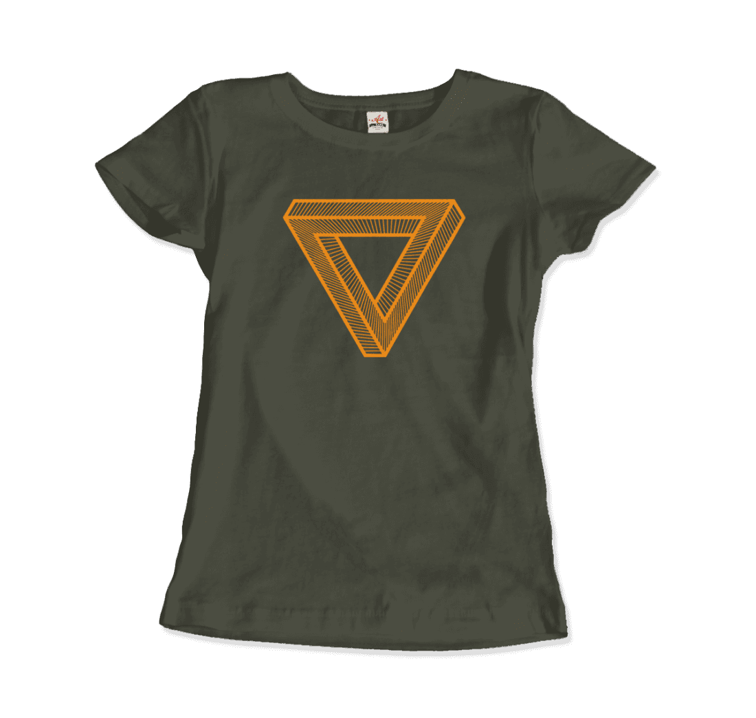 MC Escher the Penrose Triangle from a Journey Through Time DARK t-shirt by Art-O-Rama Shop