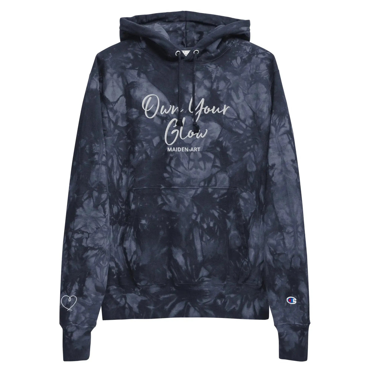 Own Your Glow Unisex Champion tie-dye hoodie with Embroidery | Champion hoodie by Maiden-Art