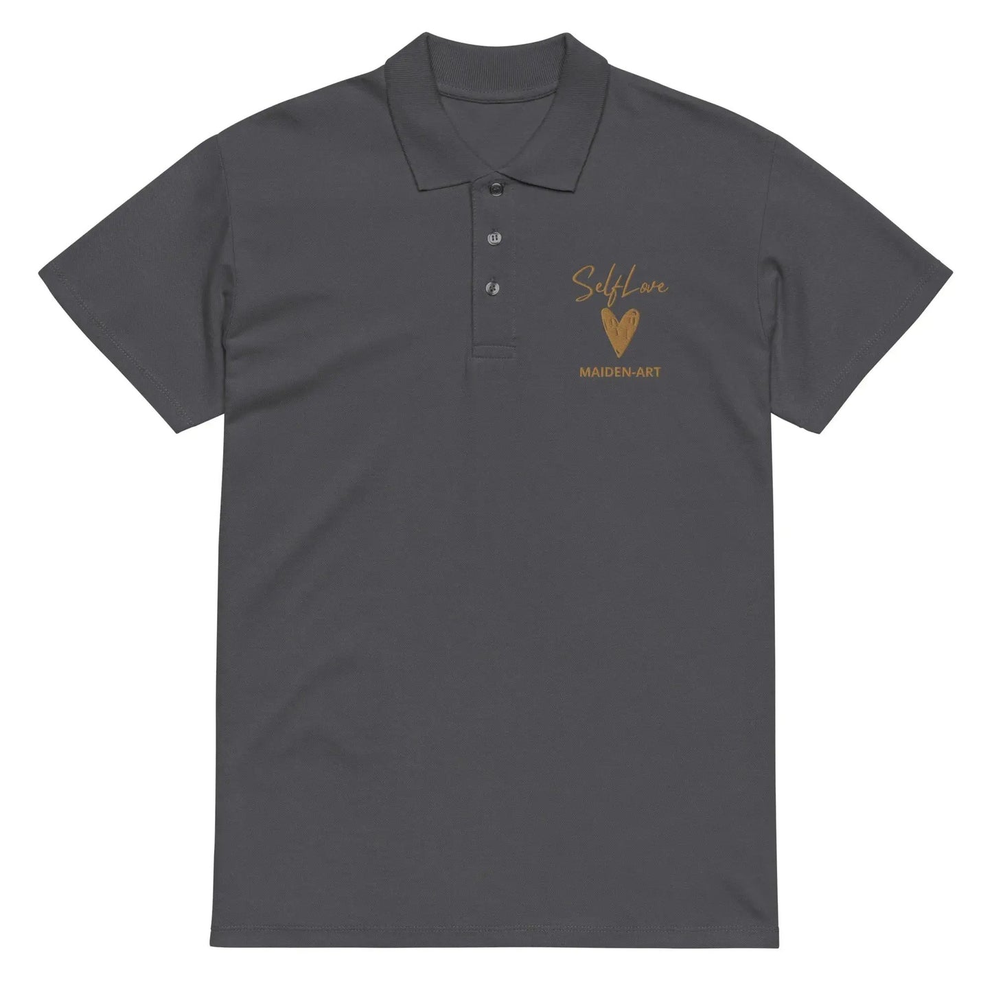 Self Love Premium pique polo shirt with Old Gold Embroidery by Maiden-Art