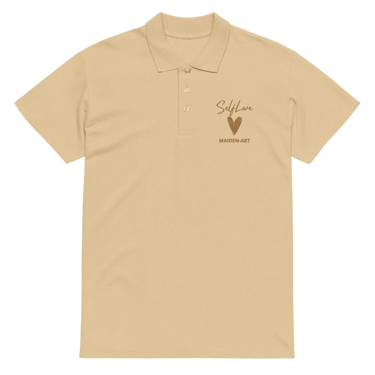 Self Love Premium pique polo shirt with Old Gold Embroidery by Maiden-Art