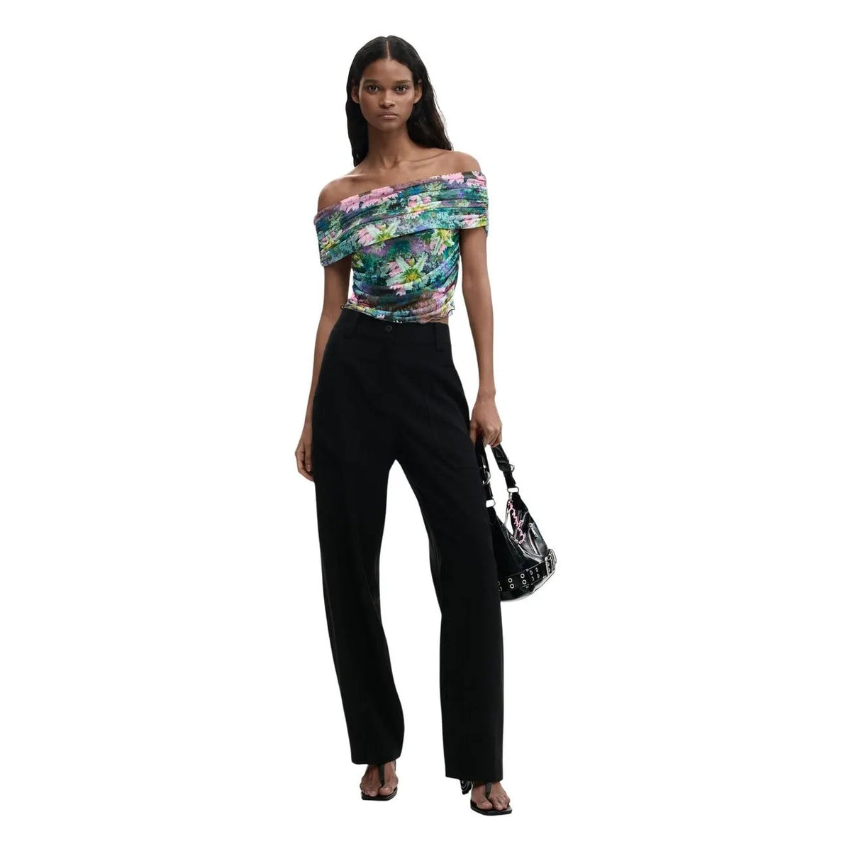 Stunning Desigual Women Floral Print Boat Neck Stretchy Summer Top by Desigual