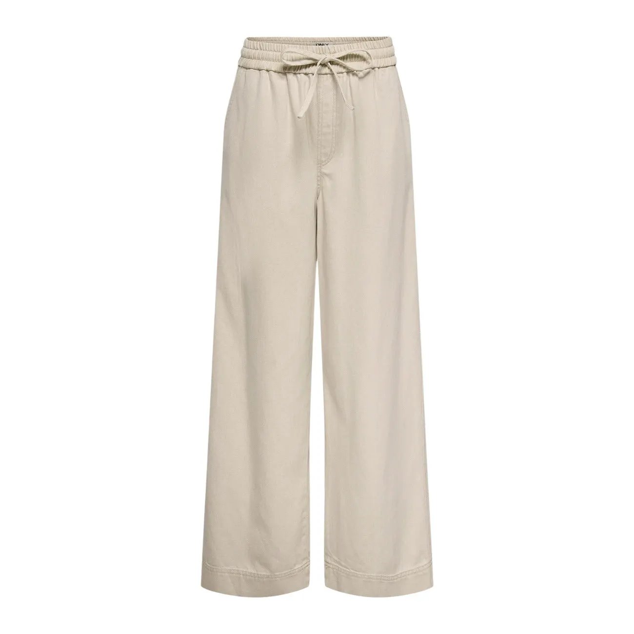 Only Women Beige Wide Leg Trousers Drawstring Waist Comfortable Lyocell by Only