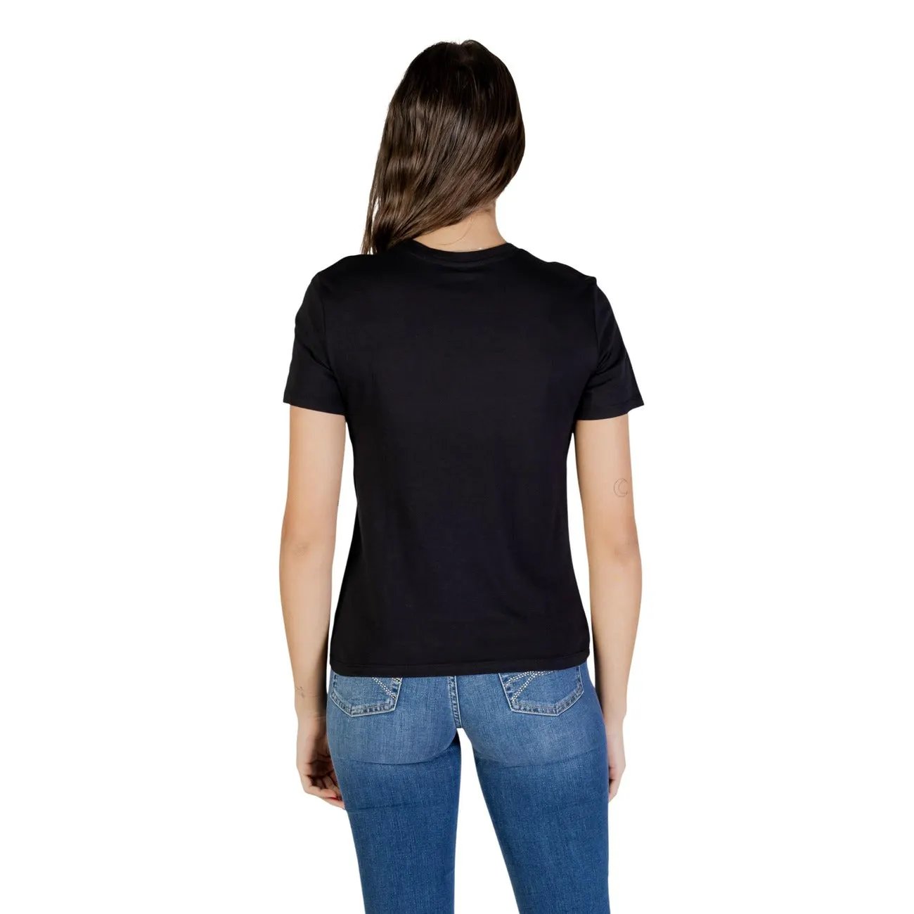 Stylish Only Women Black 100% Organic Cotton Heart Detail Short Sleeve T-Shirt by Only