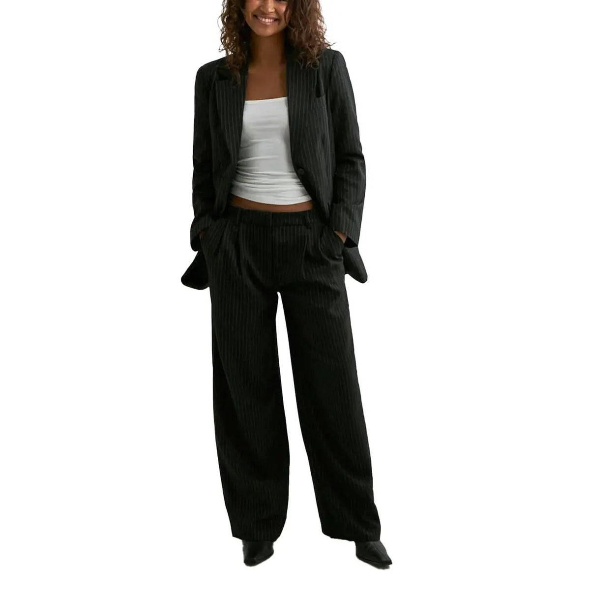 Only Women Black Pinstripe Blazer Long Sleeve Elegant Autumn Jacket by Only
