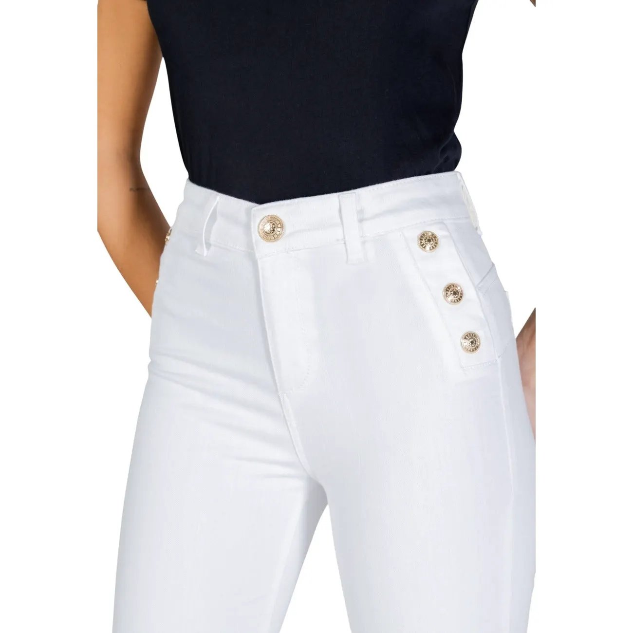 Liu Jo Women White High Waist Flared Trousers Elegant Button Stretch by Liu Jo