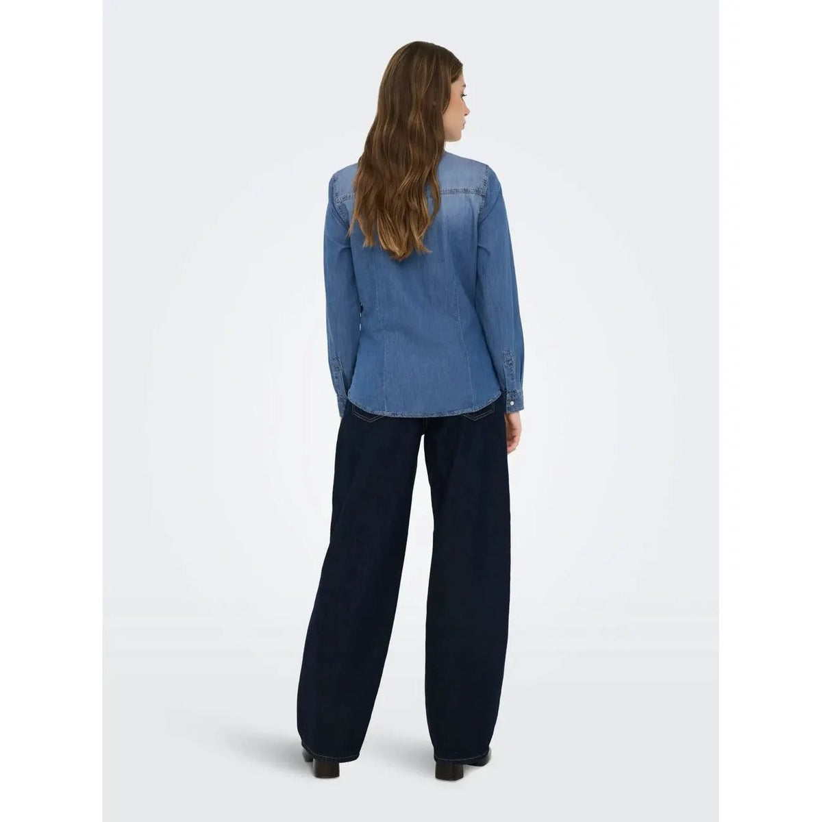 Only Women Long Sleeve Blue Denim Shirt 100% Cotton Classic Fit by Only