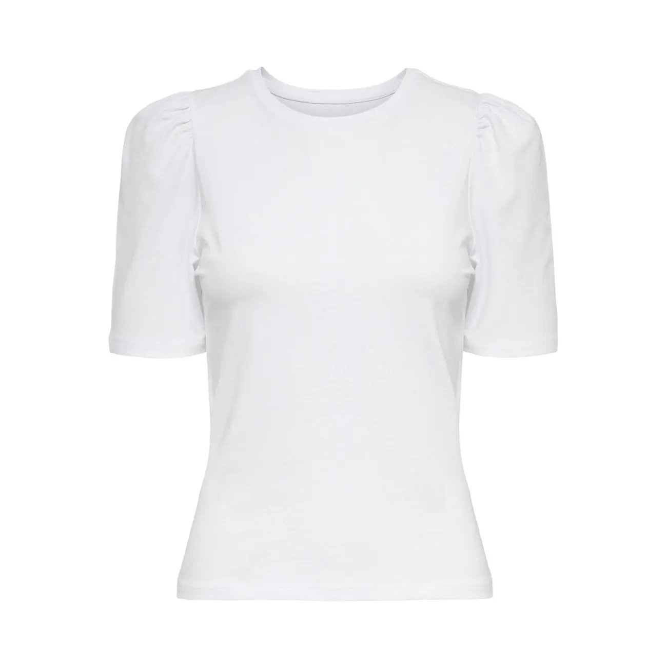 Stylish Only Women Black Puff Sleeve Comfy Cotton Blend Round Neck T Shirt by Only