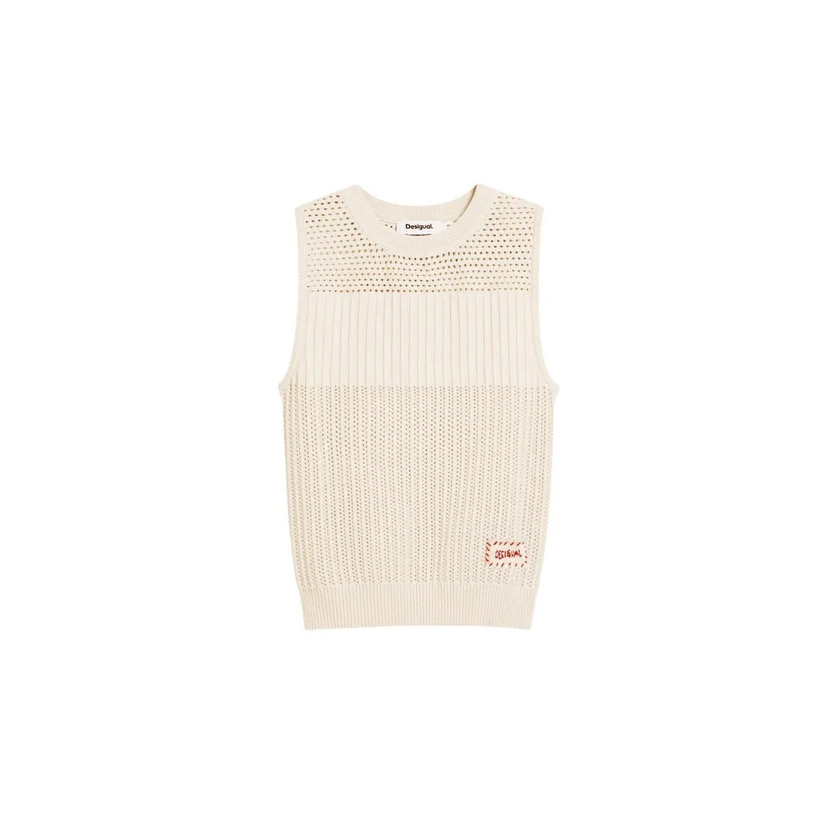 Desigual Women Stunning Beige Sleeveless Knit Top Breathable Cotton Blend by Desigual
